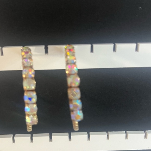 Rhinestone 2 inch Hoop Earrings gold tone multi - Picture 7 of 9